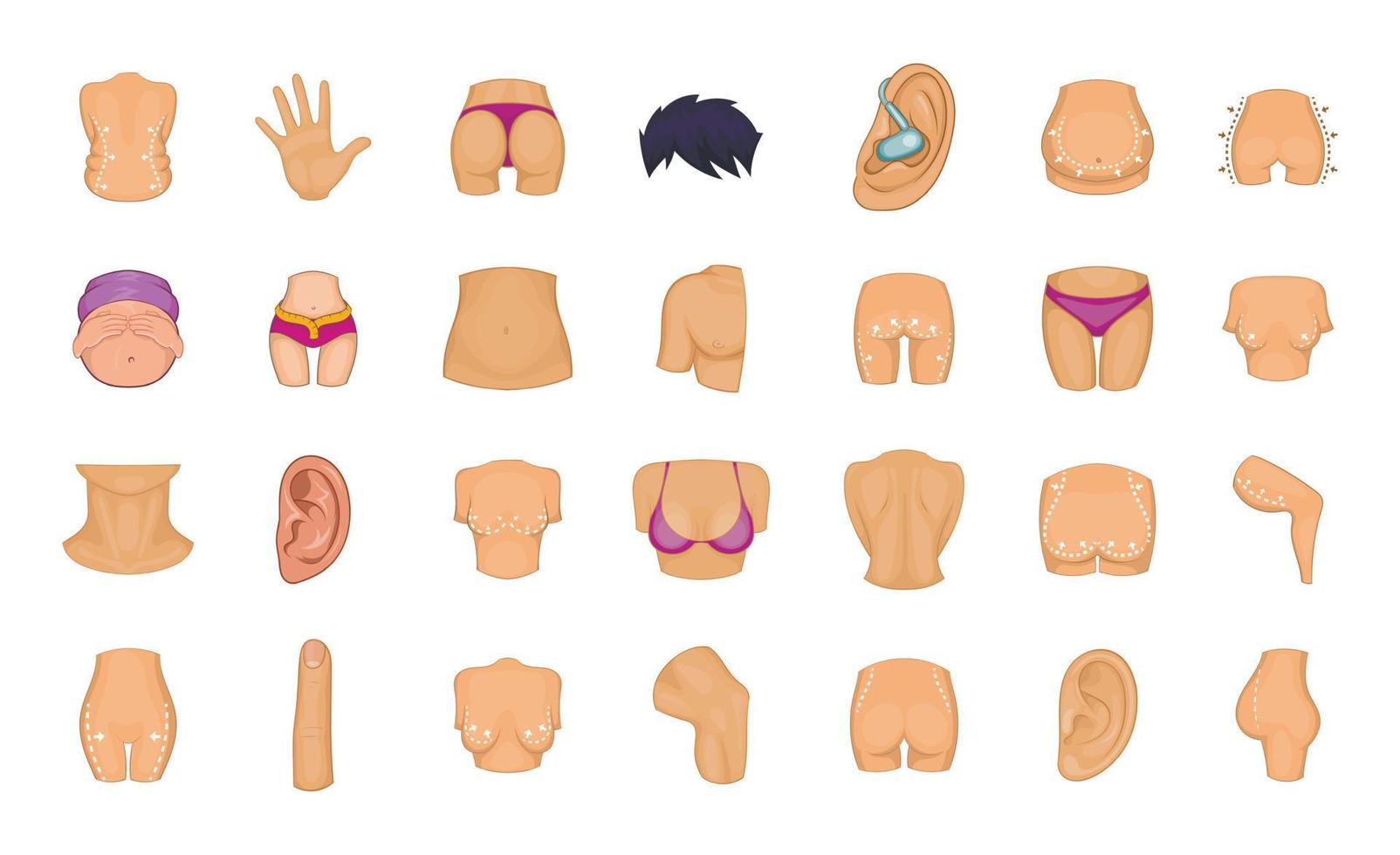 Human body icon set, cartoon style vector