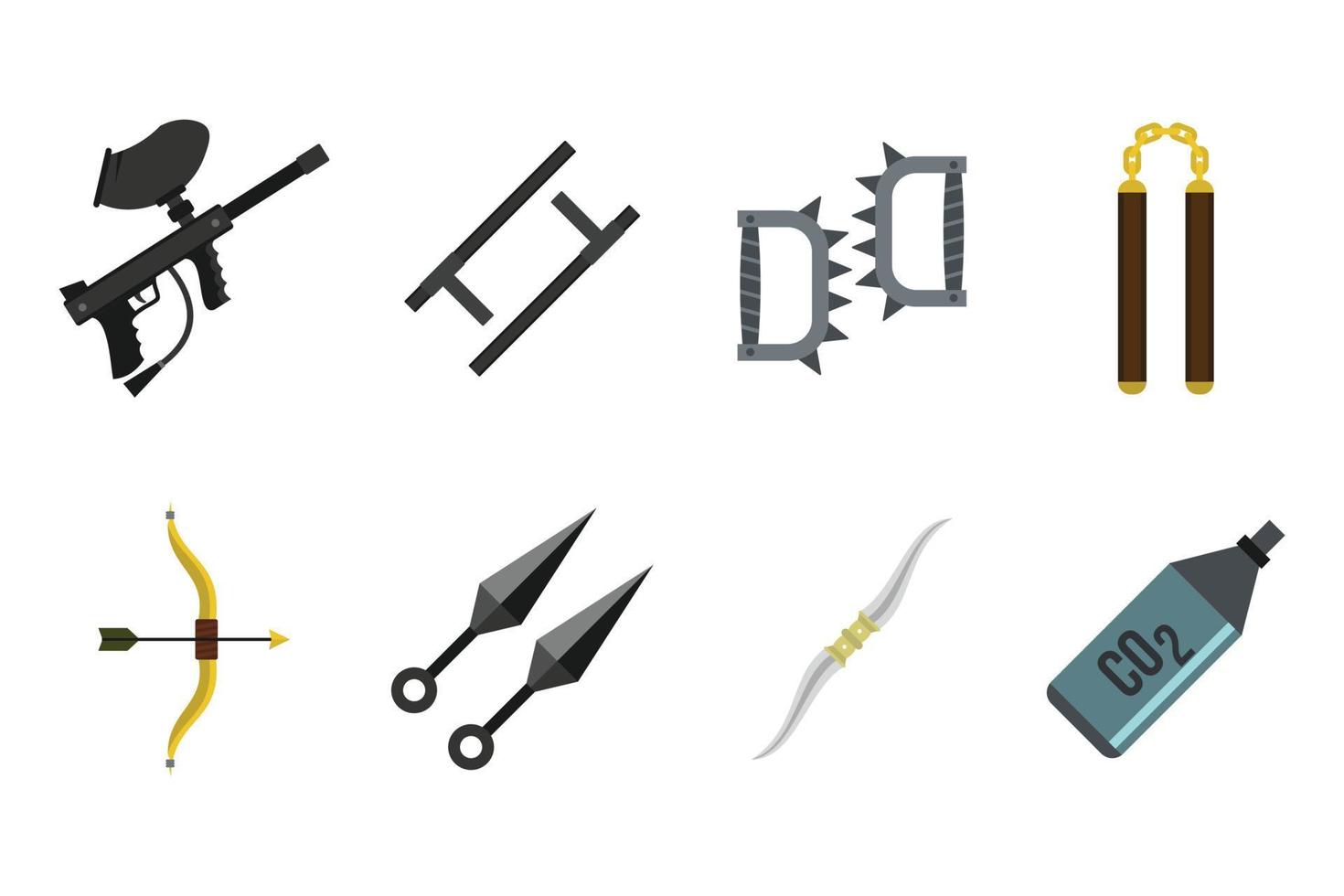 Weapons icon set, flat style vector