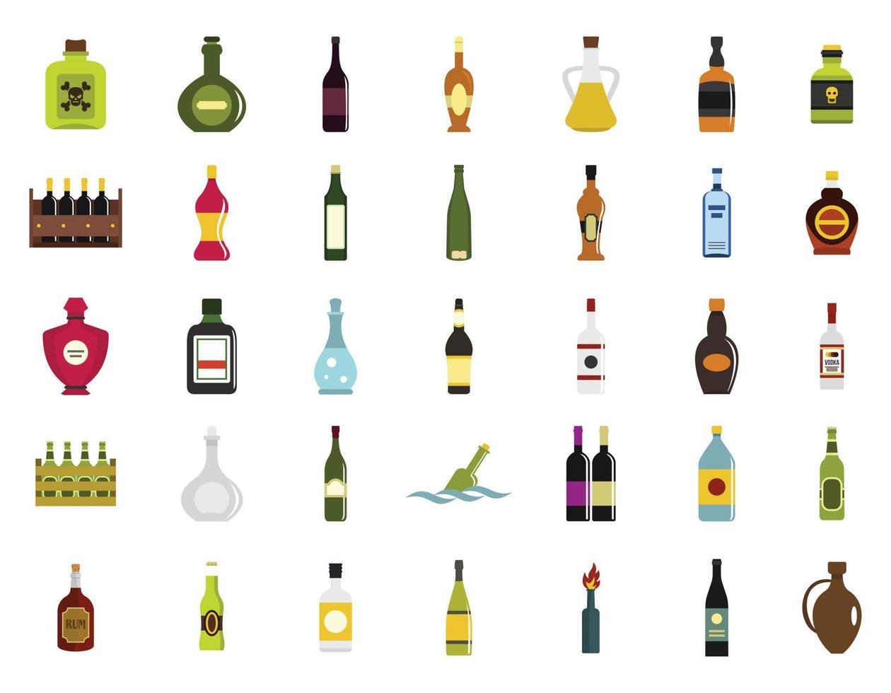 conjunto de iconos de botella, tipo plano vector