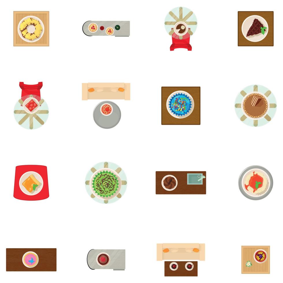 Cookie en la mesa, conjunto de iconos de estilo de dibujos animados vector