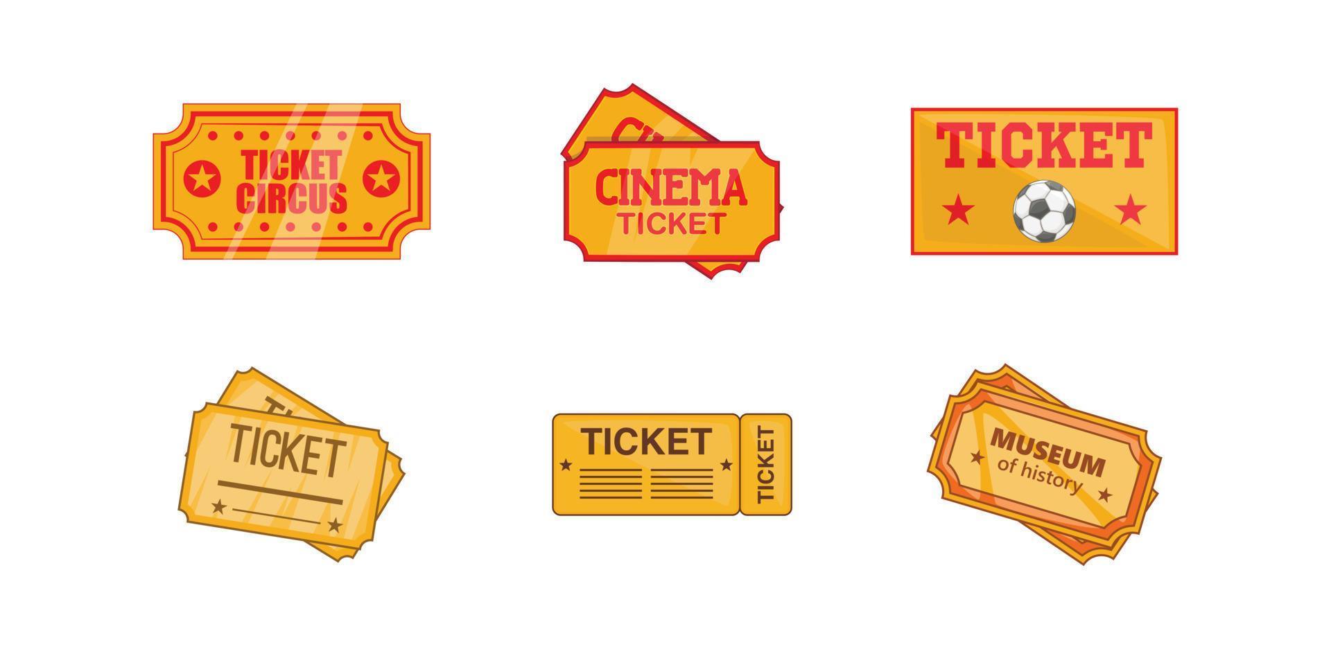 Ticket icon set, cartoon style vector