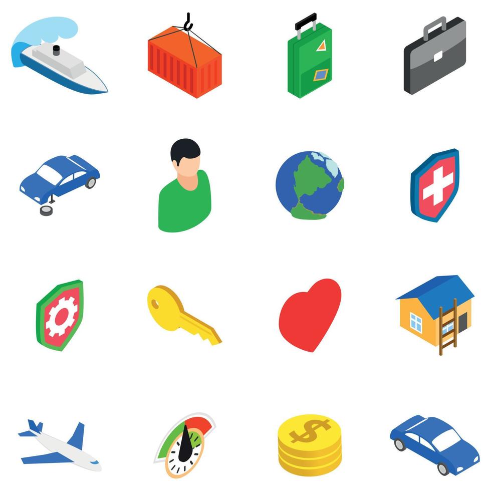 Business travel icons set, isometric style vector