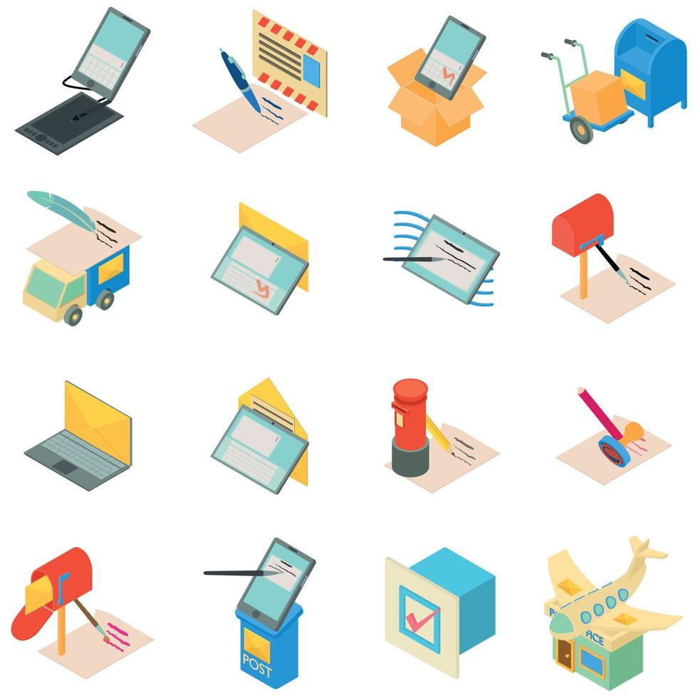 Mail service icons set, isometric style vector