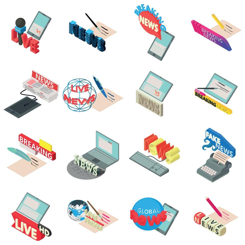 Piece of news icons set, isometric style vector