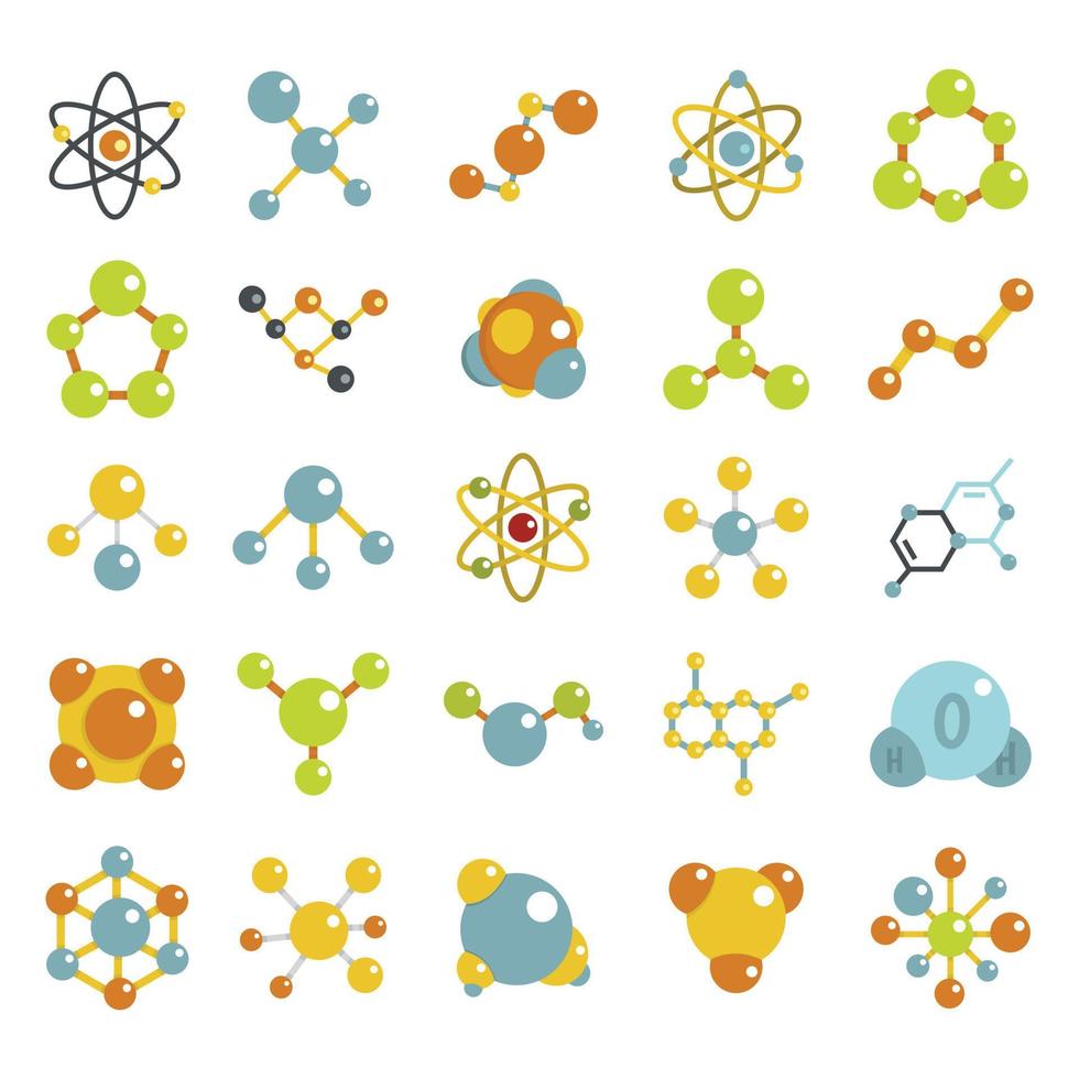 conjunto de iconos de molécula, estilo plano vector