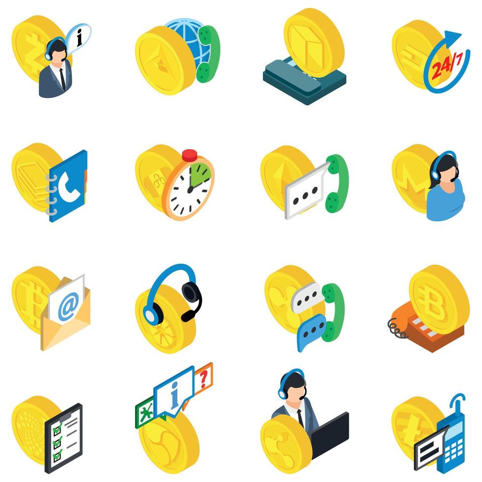 Analysis cryptocurrency icons set, isometric style vector
