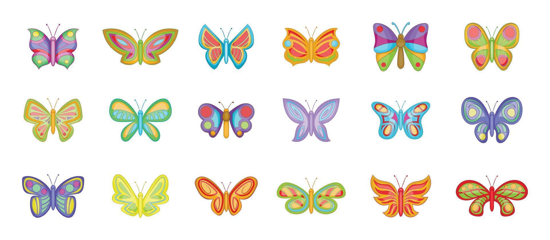 Butterfly icon set, cartoon style vector