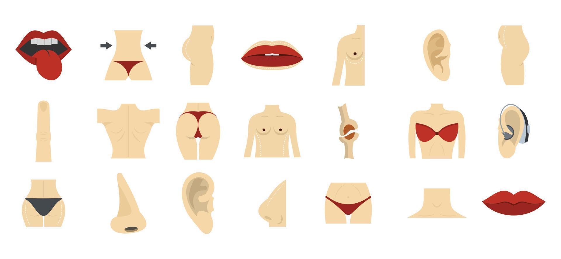 conjunto de iconos de parte del cuerpo humano, estilo plano vector