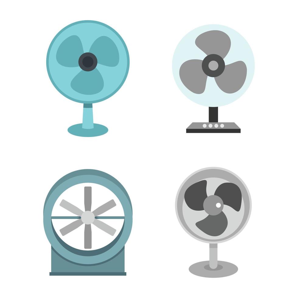 Home fan icon set, flat style vector