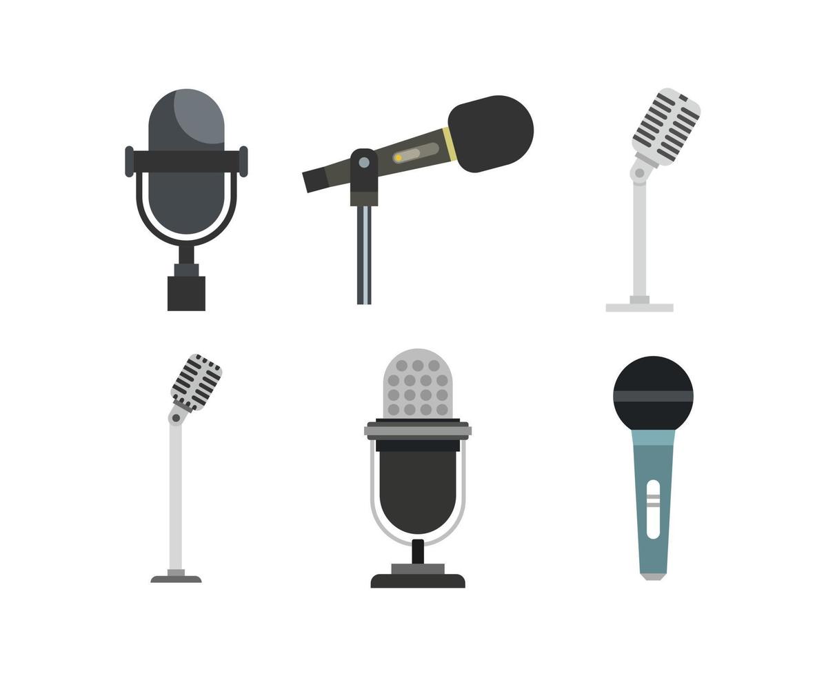 Microphone icon set, flat style vector