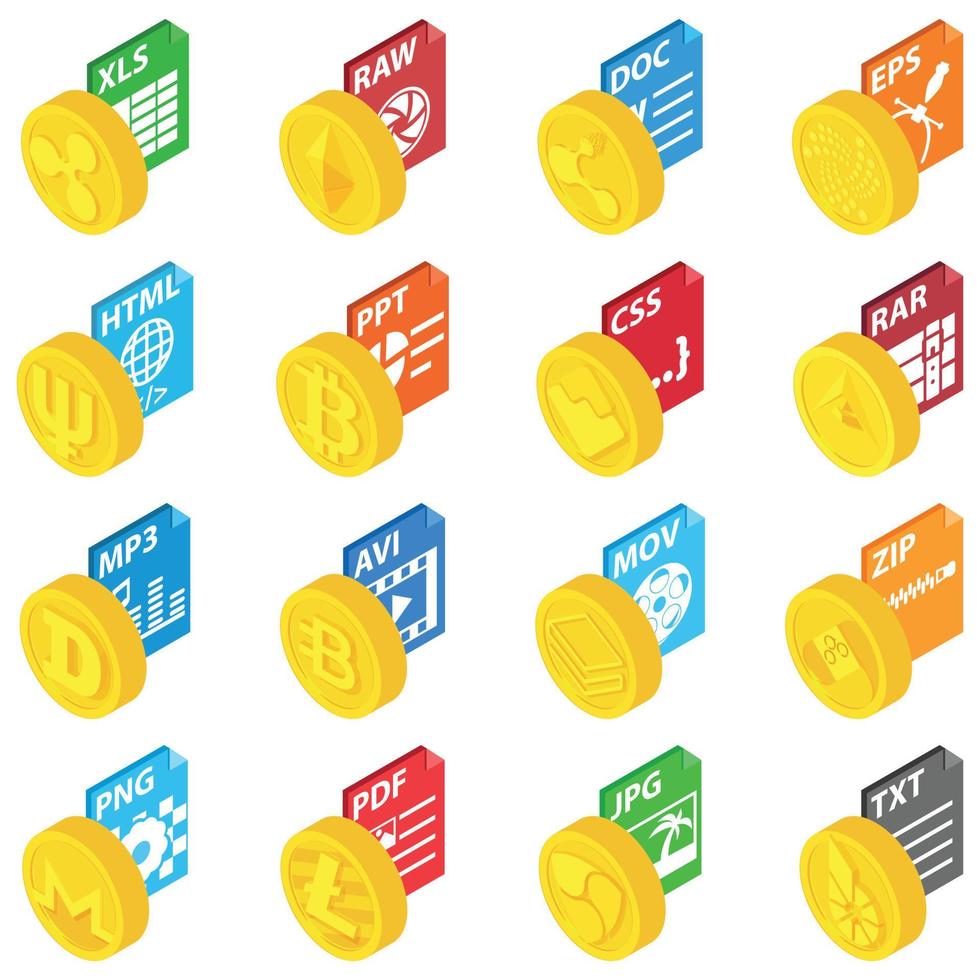 Expansion coin icons set, isometric style vector