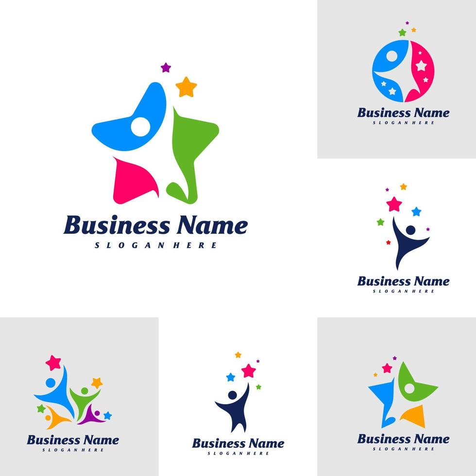 Set of People Star logo design vector template, Star Kids logo concepts illustration.