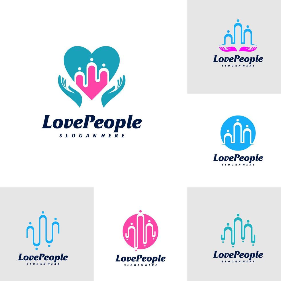 Set of Pulse People Logo Design Template. People logo concept vector. Emblem, Creative Symbol, Icon vector