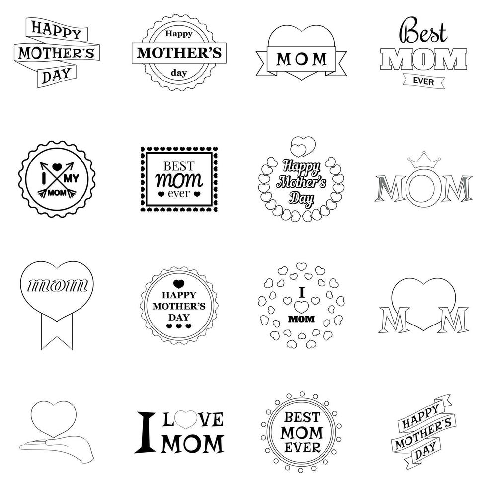 Mother Day icon set outline vector