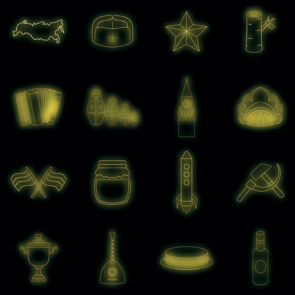 Russia icons set vector neon