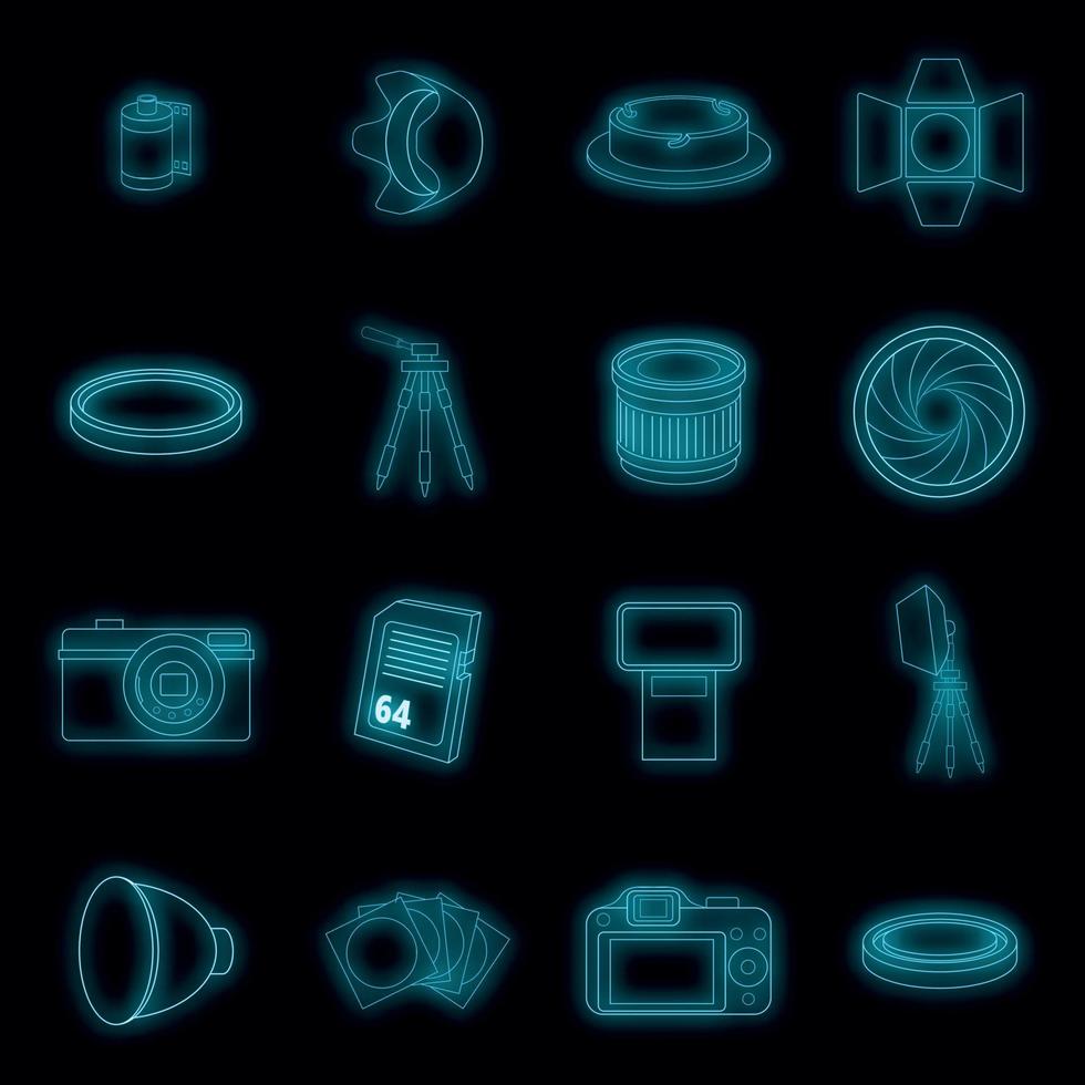 Photo studio icons set vector neon