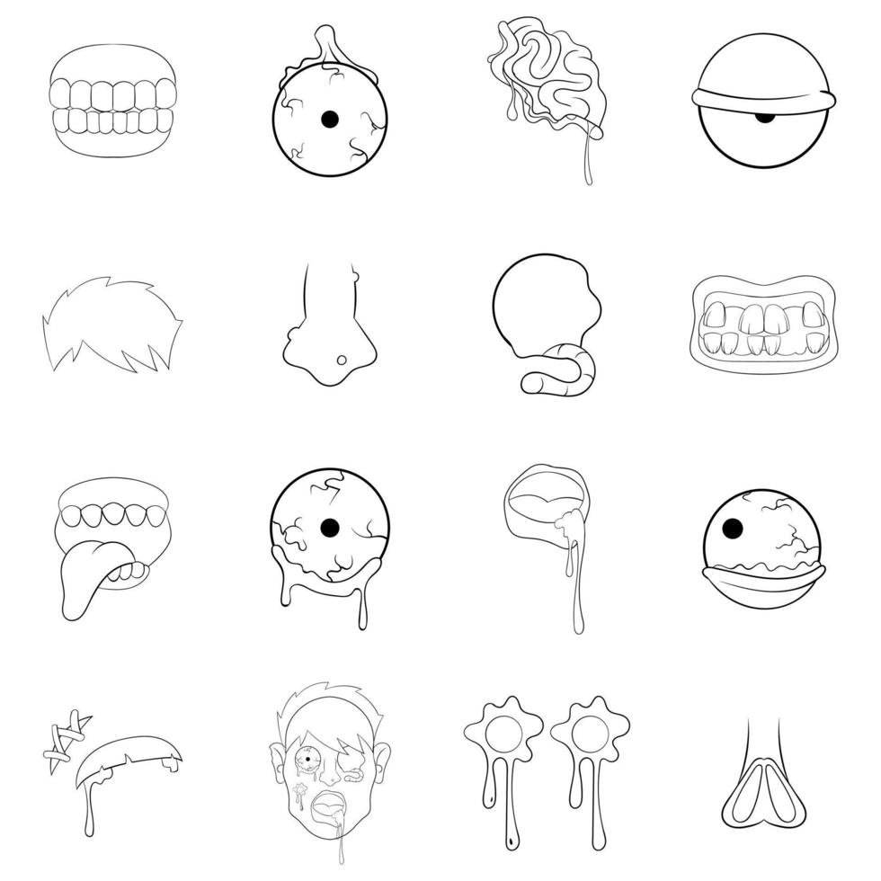 esquema de conjunto de iconos de piezas zombie vector