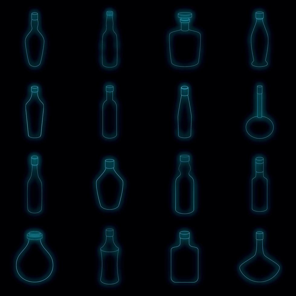 Conjunto de iconos de botellas diferentes neón vectorial vector