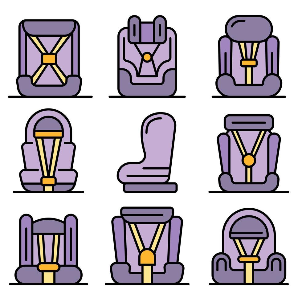 Baby car seat icons set vector flat