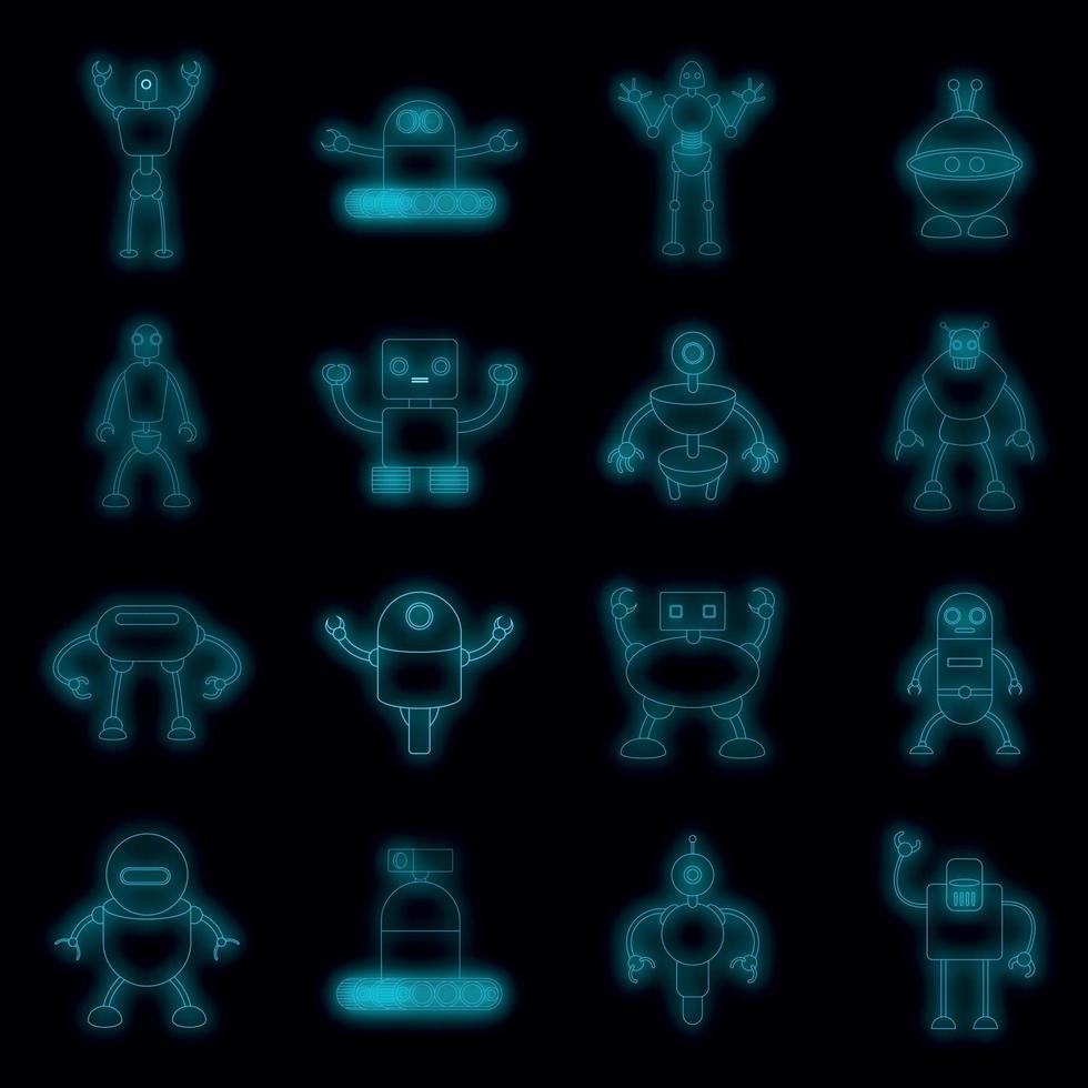 Robot icons set vector neon