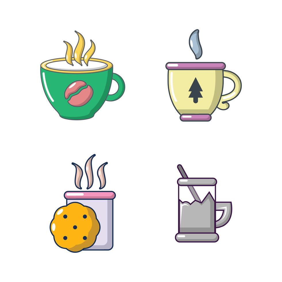 conjunto de iconos de tazas de té, estilo de dibujos animados vector