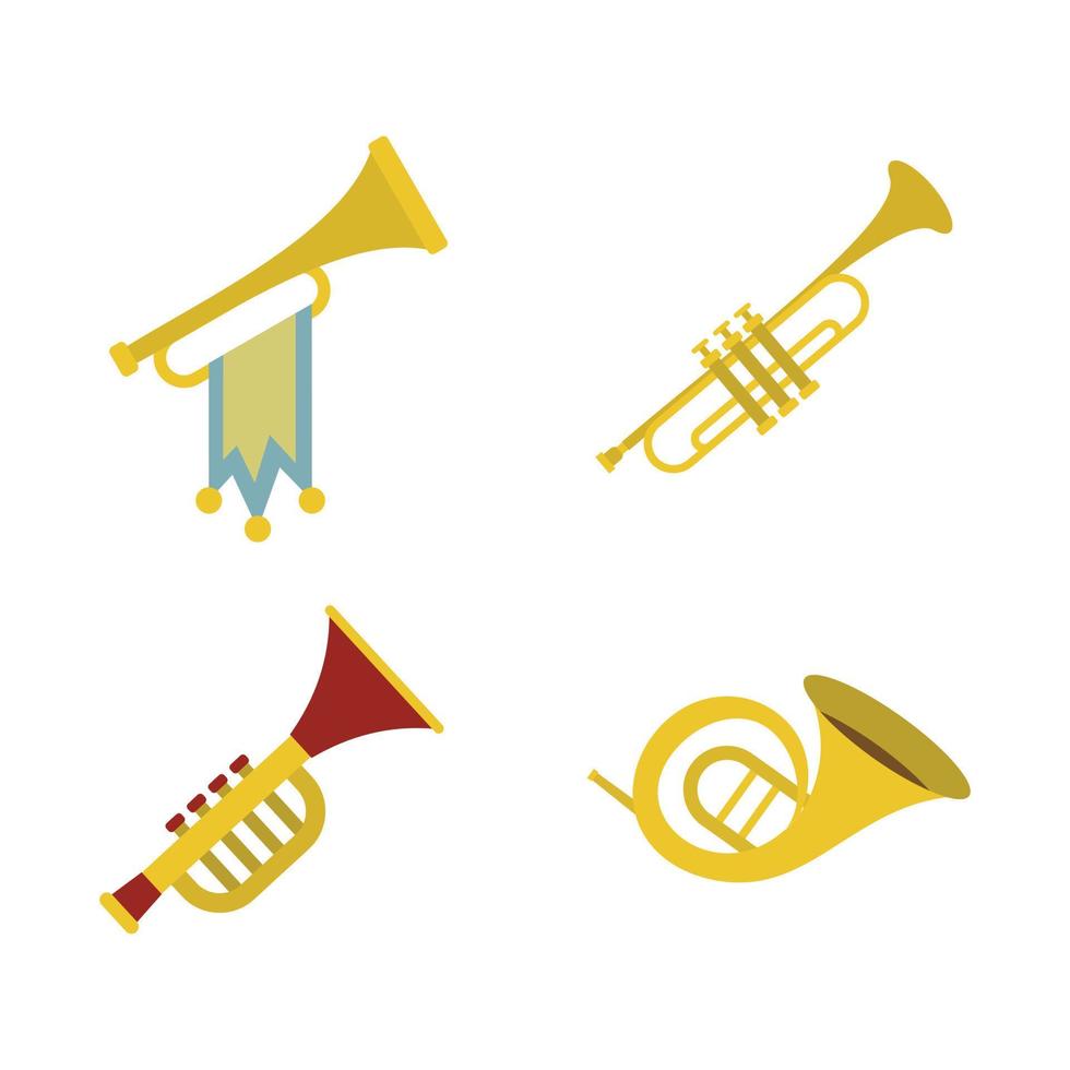 conjunto de iconos de trompeta, estilo plano vector