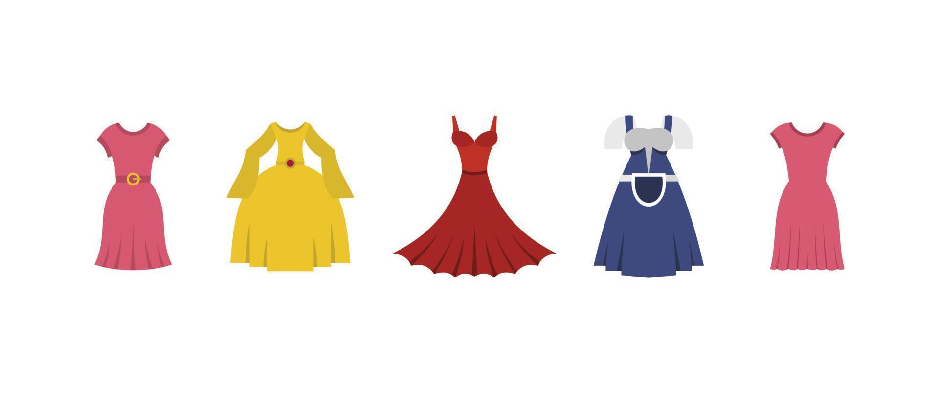 conjunto de iconos de vestido, estilo plano vector