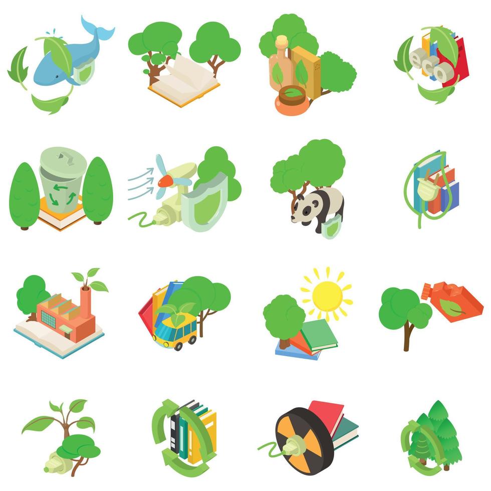 conjunto de iconos del mundo ecológico, estilo isométrico vector