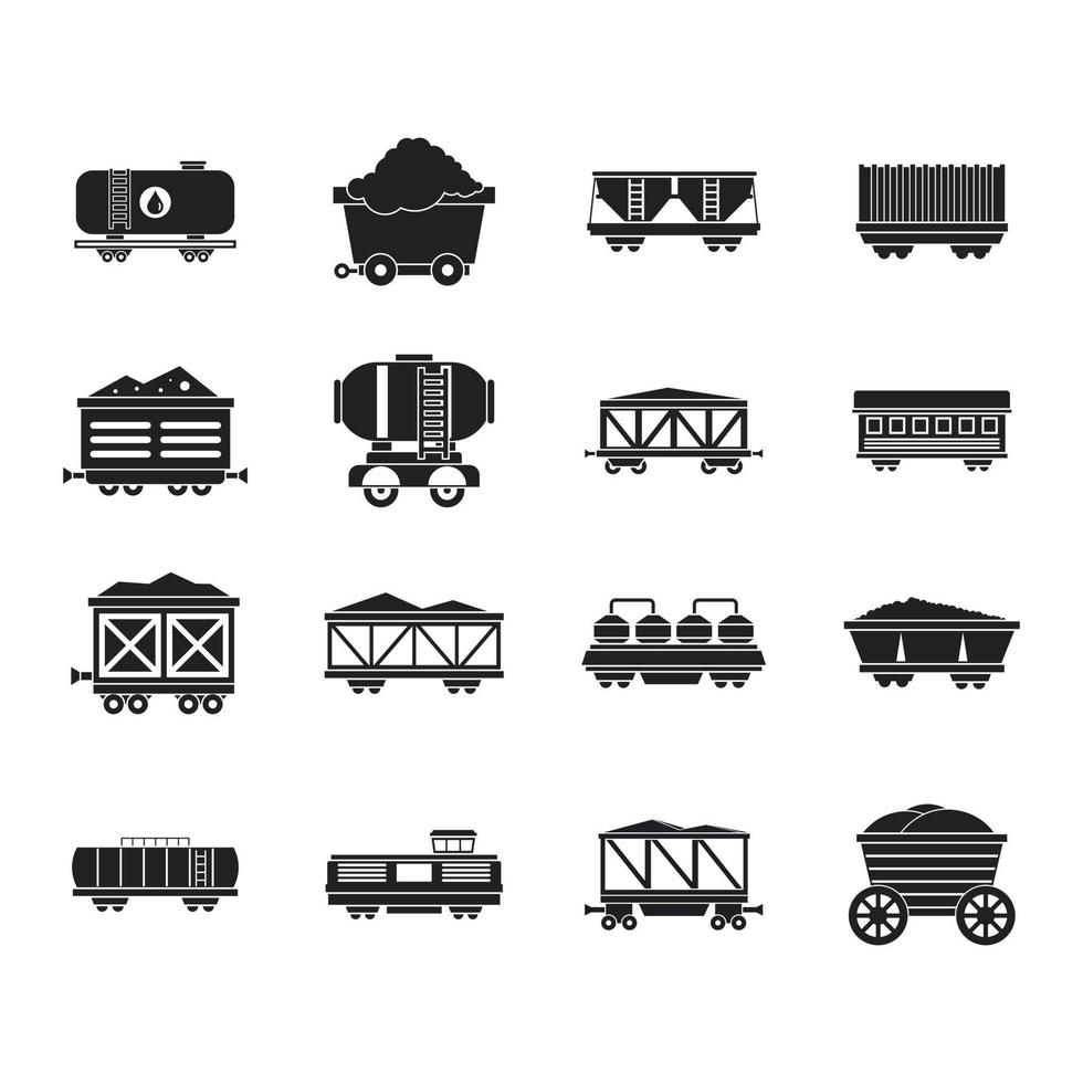 conjunto de iconos de vagones de ferrocarril, estilo simple vector