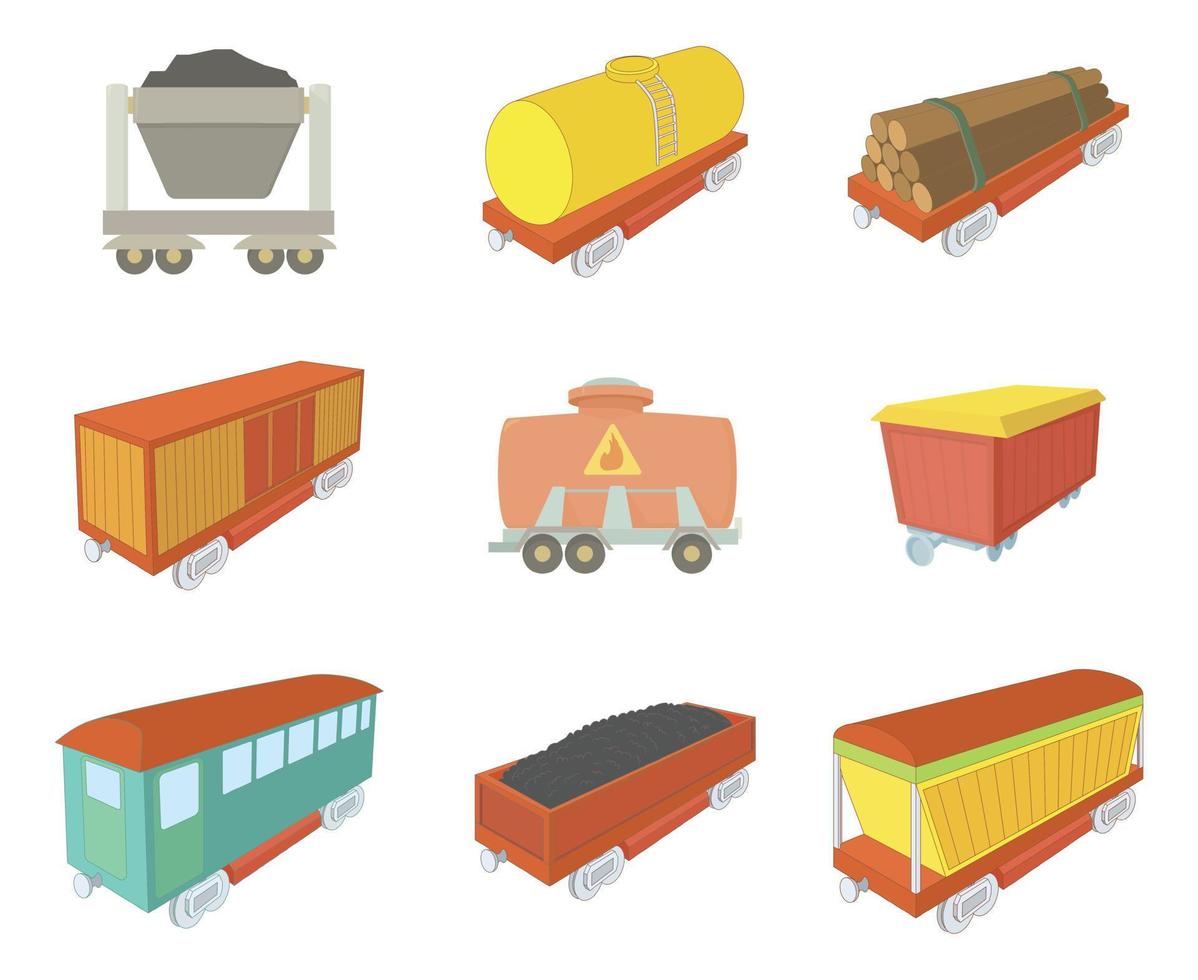 Wagon icon set, cartoon style vector