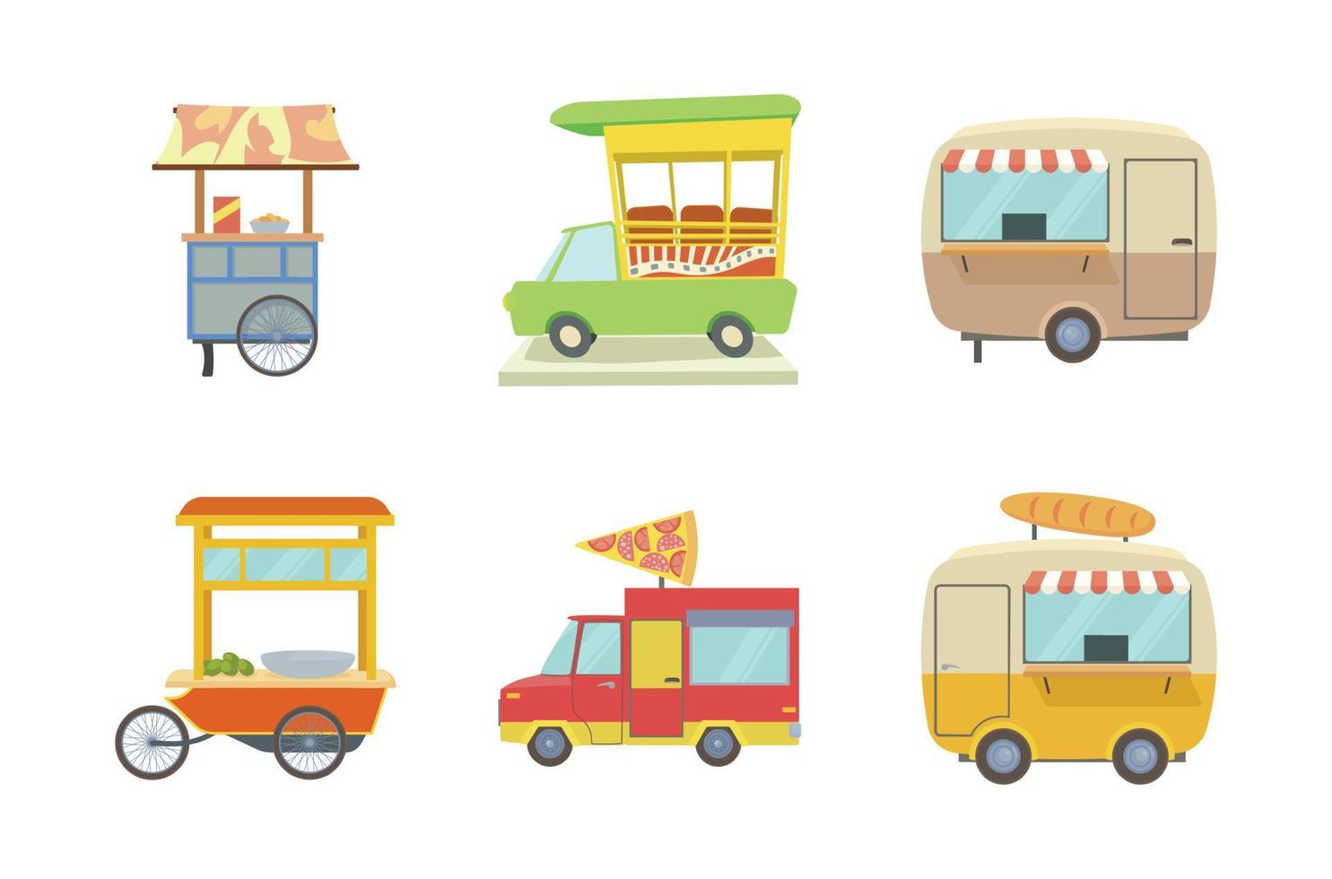 Street market icon set, cartoon style vector