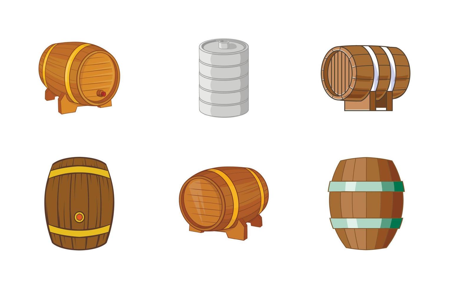 conjunto de iconos de barril, estilo de dibujos animados vector