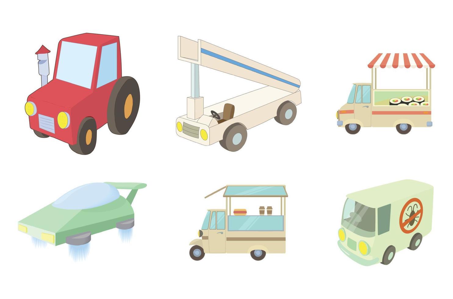 conjunto de iconos de vehículos especiales, estilo de dibujos animados vector