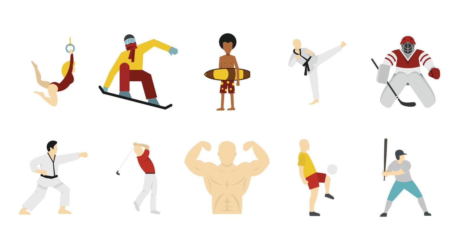 conjunto de iconos de personas deportivas, estilo plano vector