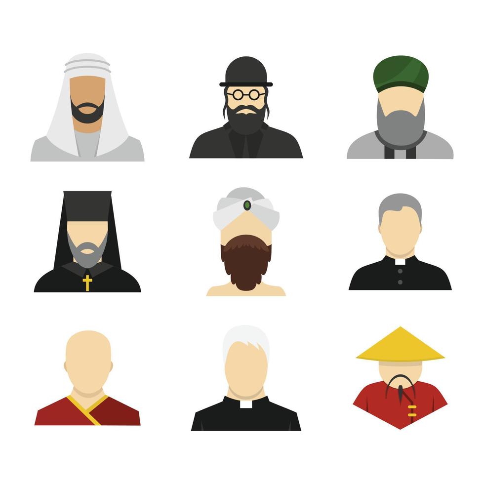 Religious people icon set, flat style vector