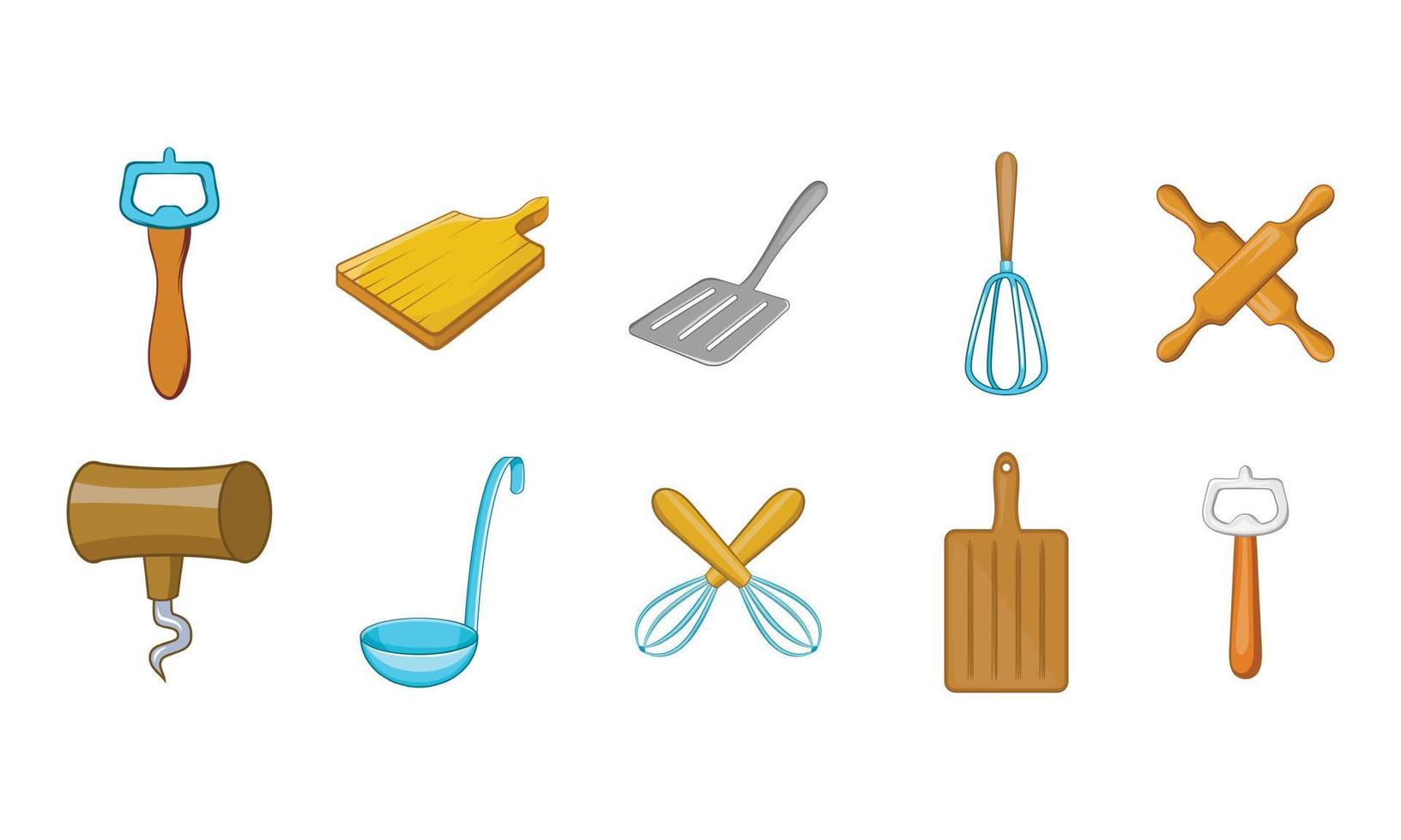 Kitchen tools icon set, cartoon style vector