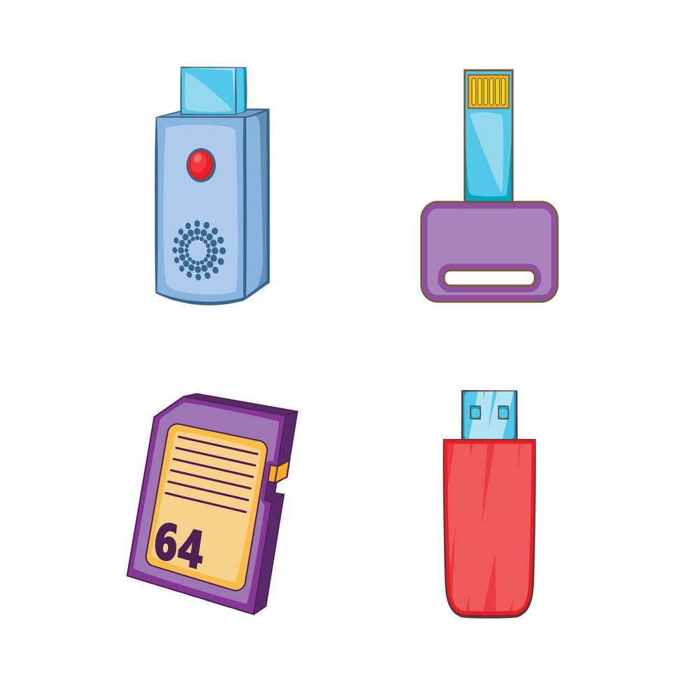 Flash disk icon set, cartoon style vector