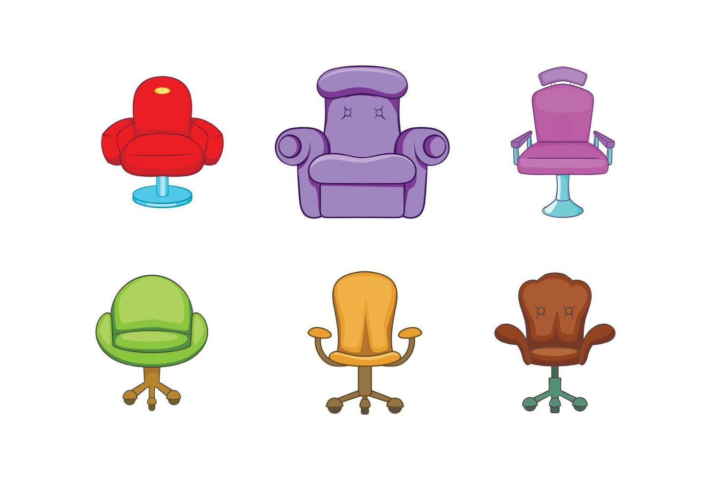 Armchair icon set, cartoon style vector