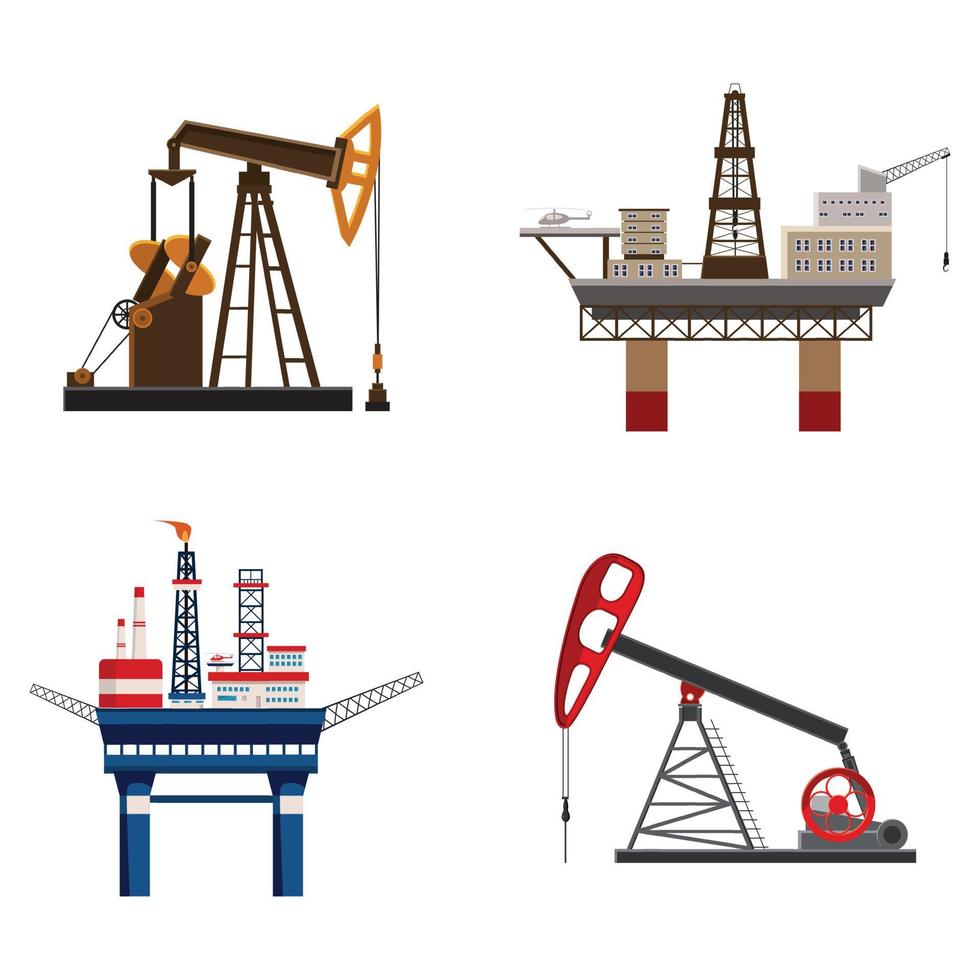Petrol extraction icon set, cartoon style vector