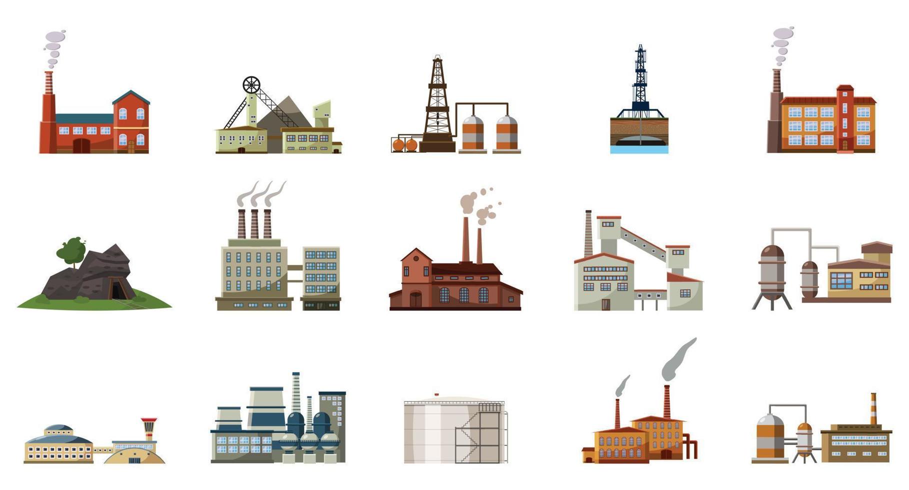 Factory icon set, cartoon style vector
