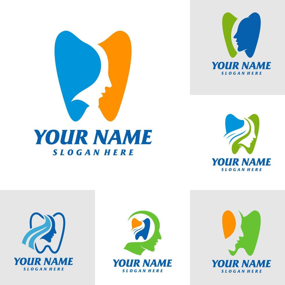 conjunto de plantilla de diseño de logotipo dental con personas. vector de concepto de logotipo dental. símbolo de icono creativo