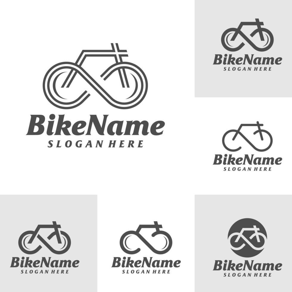 conjunto de plantillas de diseño de logotipo infinito de bicicleta. vector de concepto de logotipo de bicicleta. símbolo de icono creativo