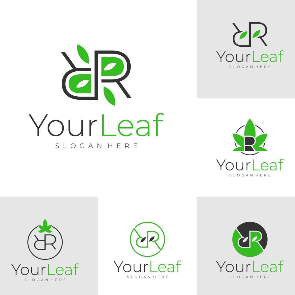 conjunto de plantilla de diseño de logotipo de hoja r. vector de concepto de logotipo r inicial. símbolo de icono creativo