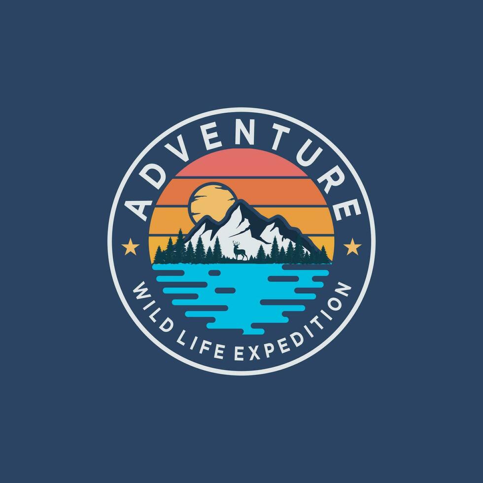 Outdoor adventure, wildlife expedition, wilderness logo design template on dark background vector