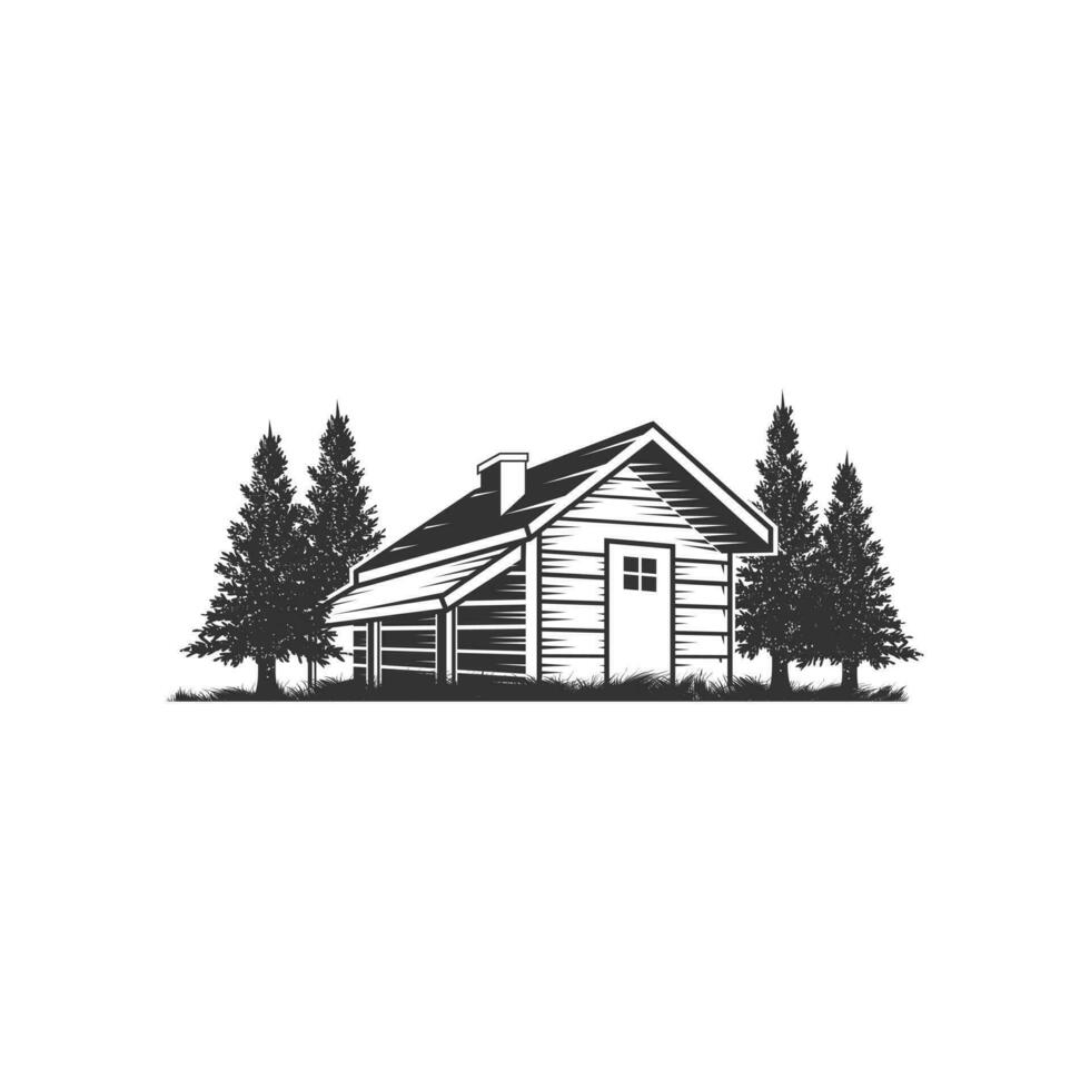 casa en el diseño del logo del bosque de pinos. vector