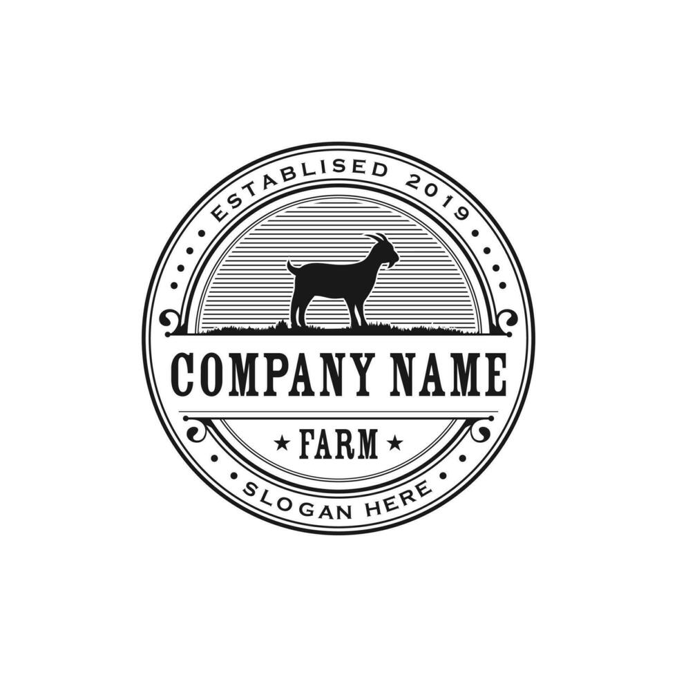 plantilla de diseño de logotipo de granja de cabra vintage retro. diseño de logotipo de granja de cabras vector
