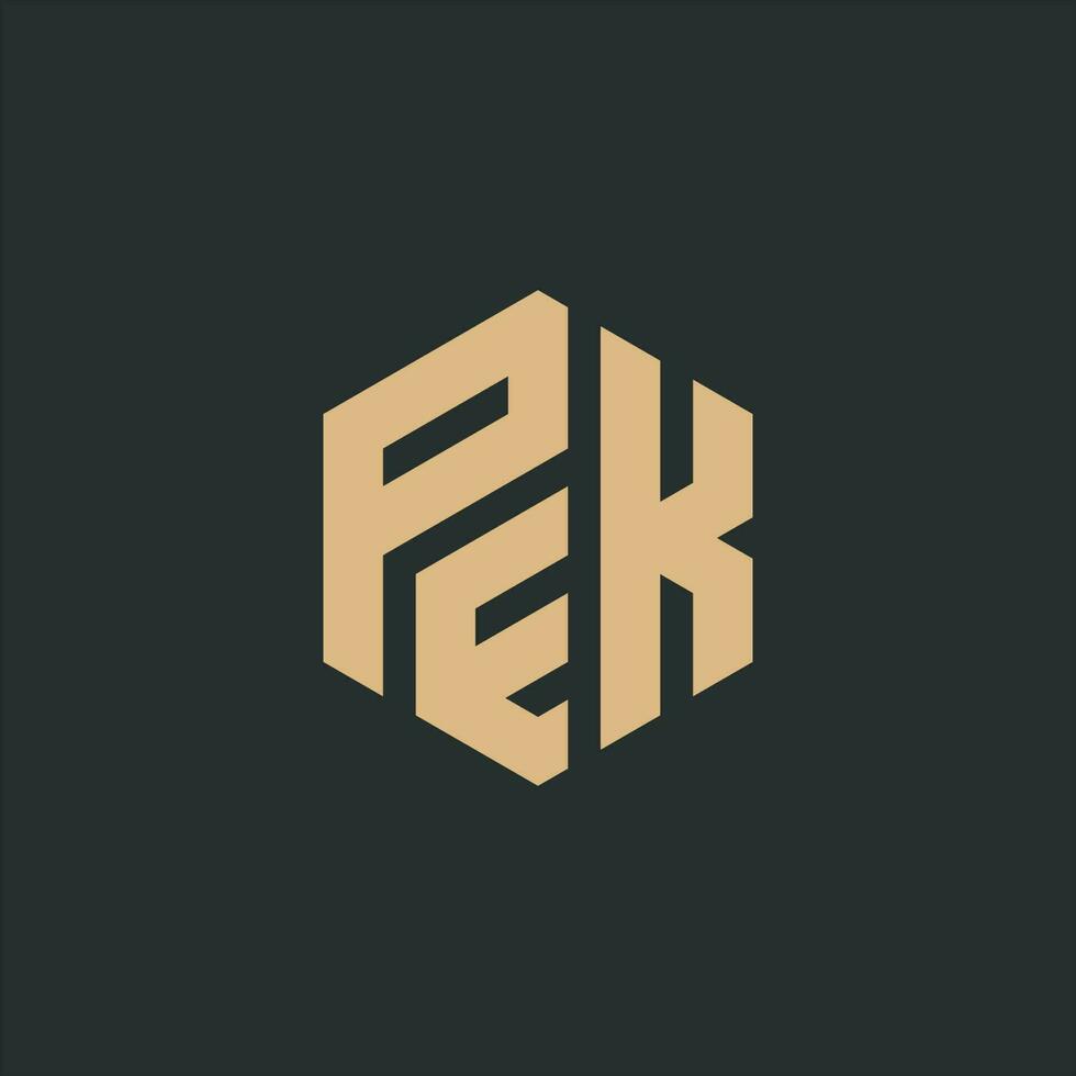 P E K monogram logo in hexagon shape, modern logo design template vector