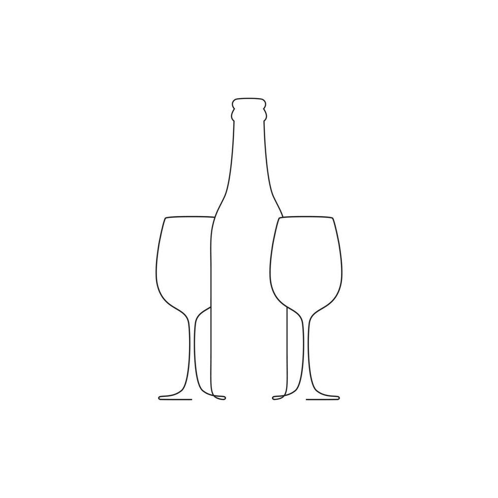 botella minimalista y dos copas de vector de vino. icono de botella de vino. icono de copa de vino.