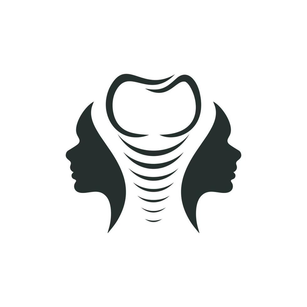 Simple and elegant Oral, Face and implant logo design. using the form of dental implants and silhouettes of two beautiful women's faces vector