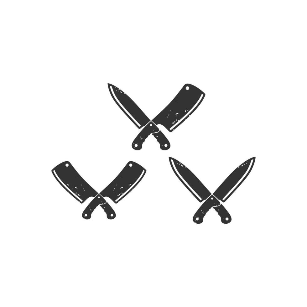 carnicero de cuchillo retro vintage. conjunto de iconos de cuchillos de restaurante vector